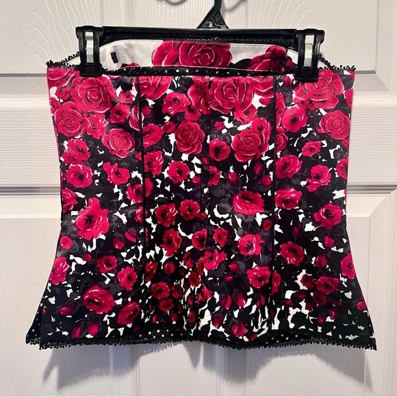 White House Black Market Bustier Top Corset Floral Red black Women 4 Small - Picture 4 of 6